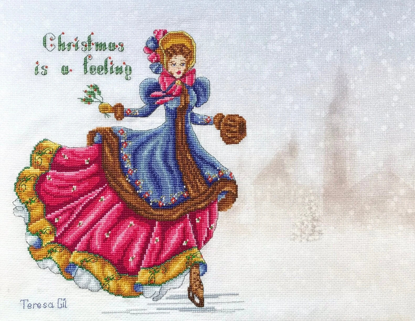 Lucy Edwardian Victorian Skating Lady Cross Stitch Pattern