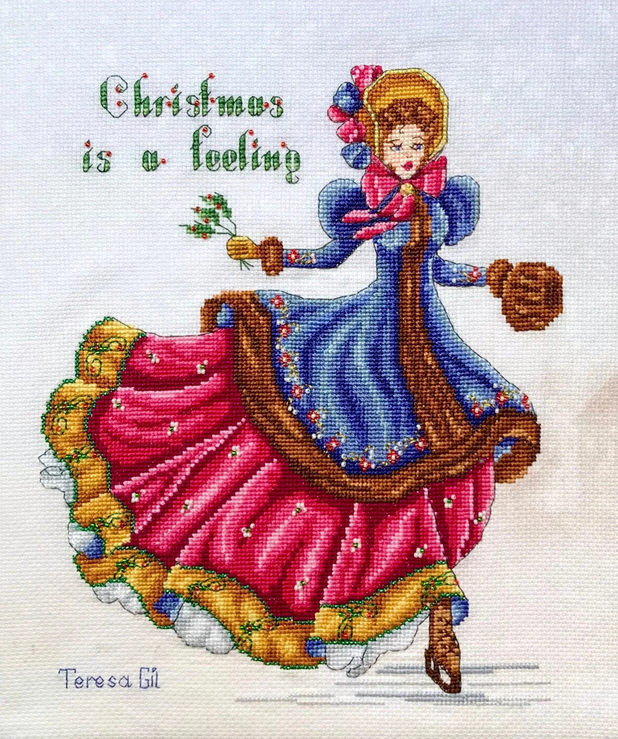 Lucy Edwardian Victorian Skating Lady Cross Stitch Pattern