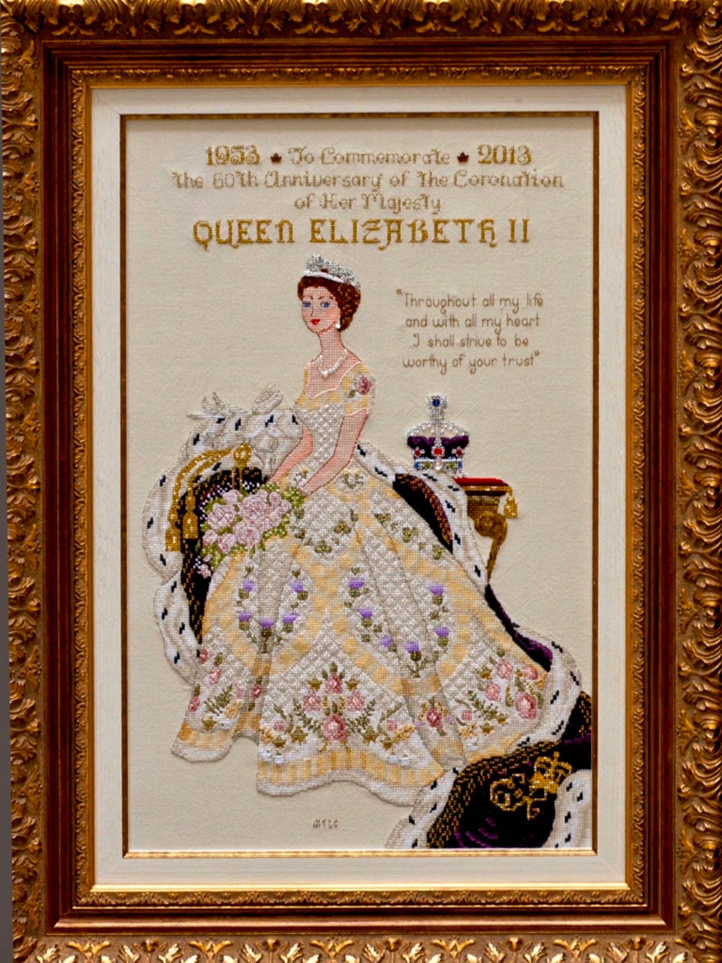 Queen Elizabeth II In Her Coronation Dress Cross Stitch Pattern