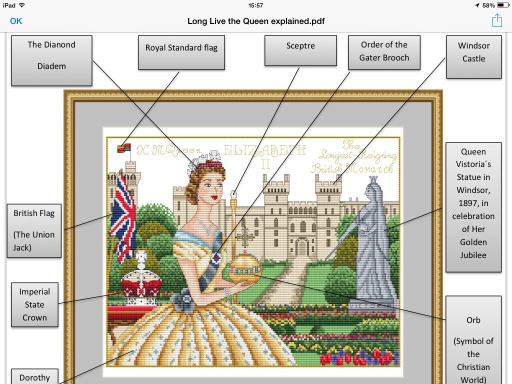 Long Live the Queen Windsor Castle Queen Elizabeth II London Historical Style Counted Cross Stitch Chart Pattern Instant PDF Download