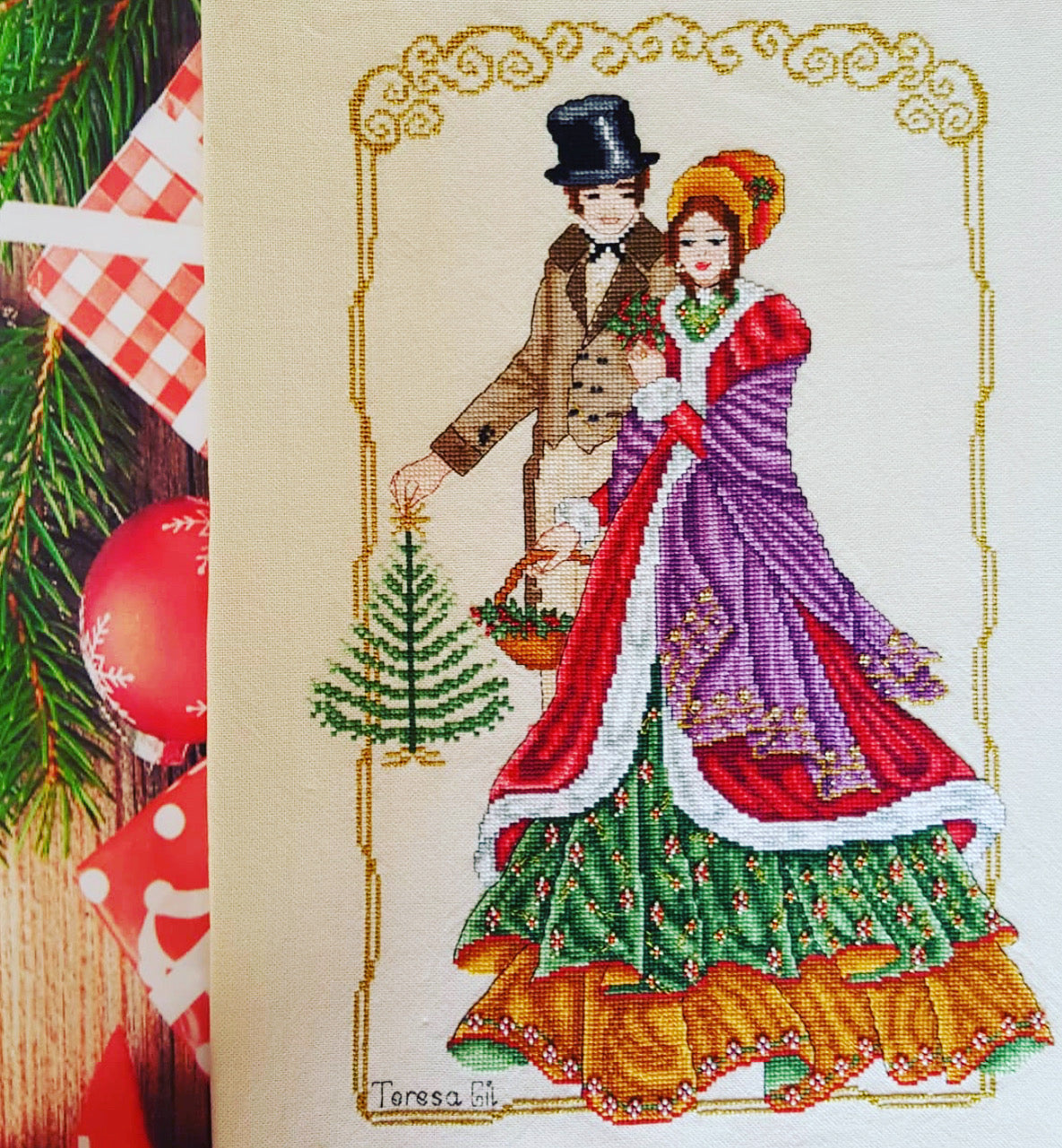 Victorian Christmas Card Christmas Carol - Cross Stitch Chart Pattern