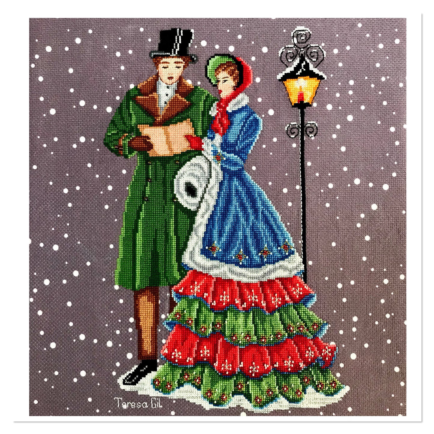 Christmas Carol Victorian Christmas Couple - Cross Stitch Chart Pattern