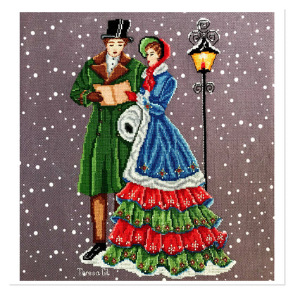 Christmas Carol Victorian Christmas Couple - Cross Stitch Chart Pattern