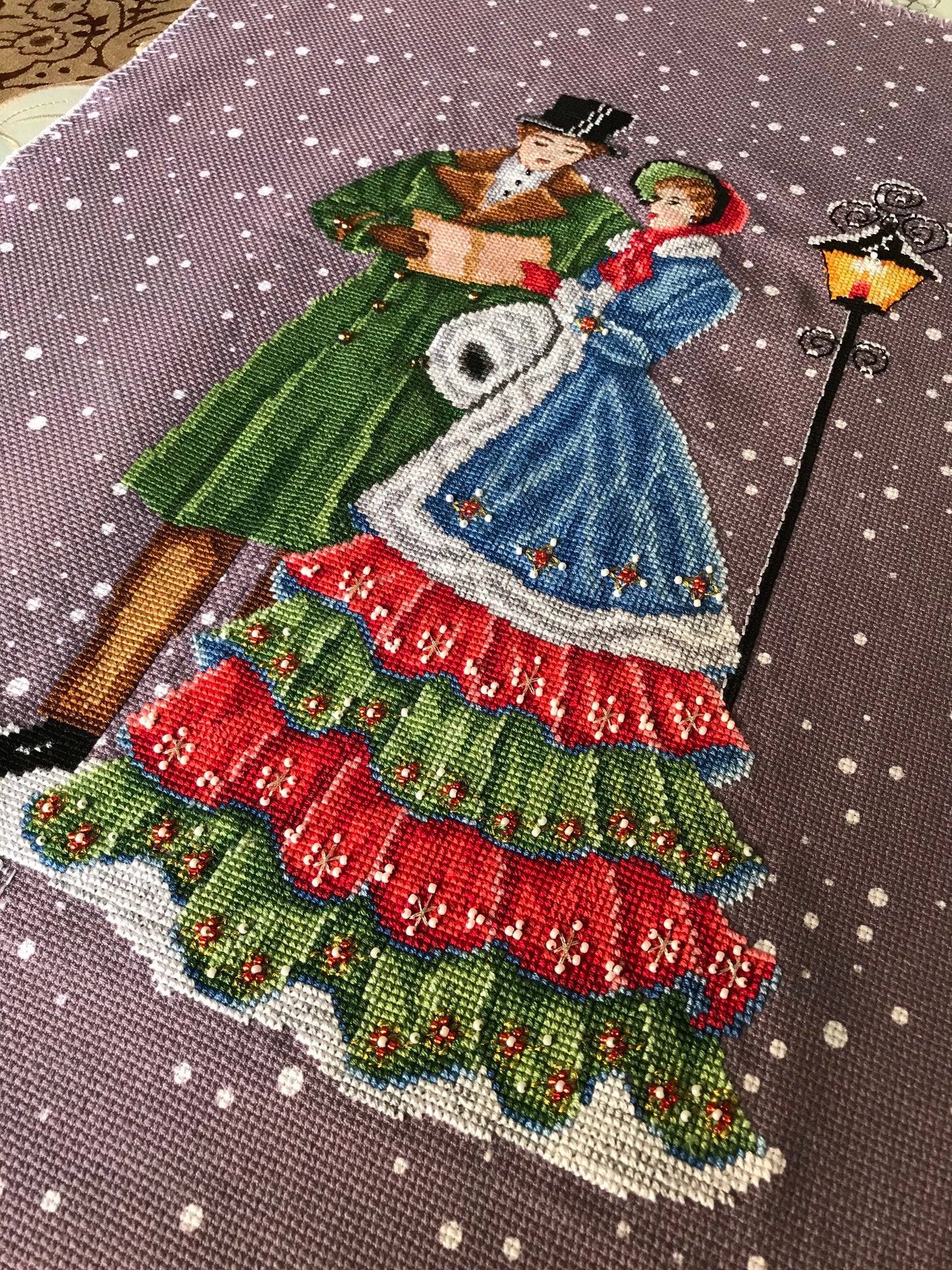 Christmas Carol Victorian Christmas Couple - Cross Stitch Chart Pattern