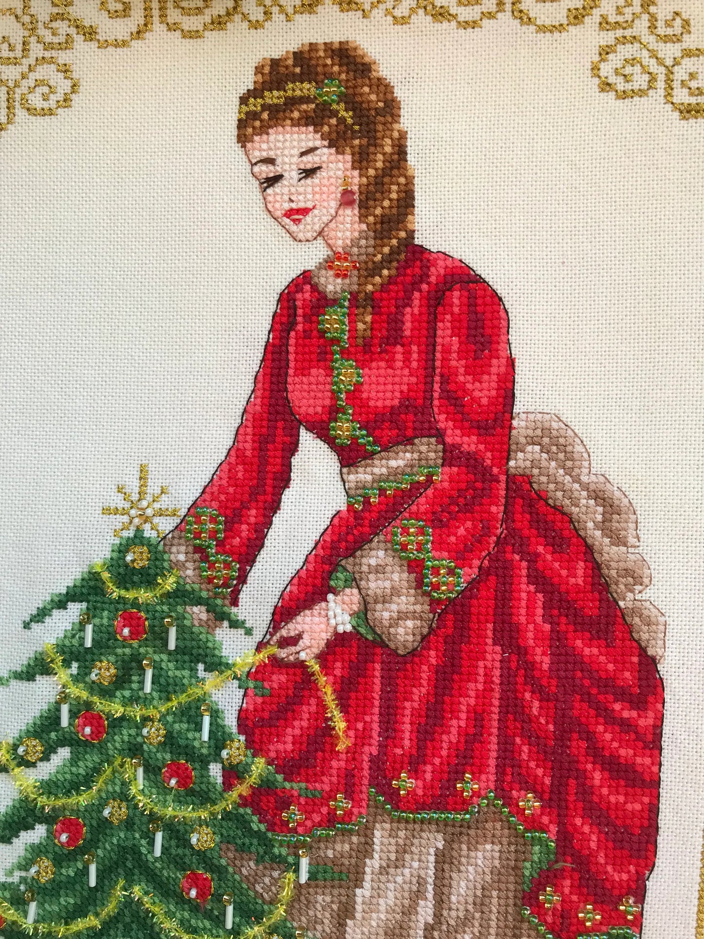 Victorian Christmas Tree & Lady - Cross Stitch Chart Pattern