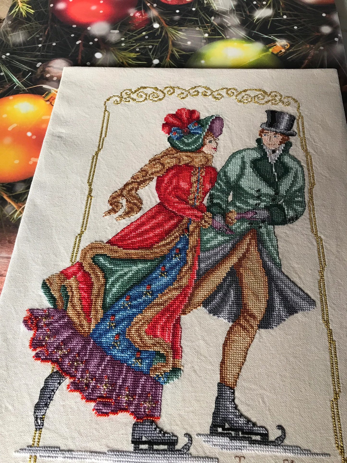 Skating In Love Victorian Lady and Gentleman - Cross Stitch Chart Pattern