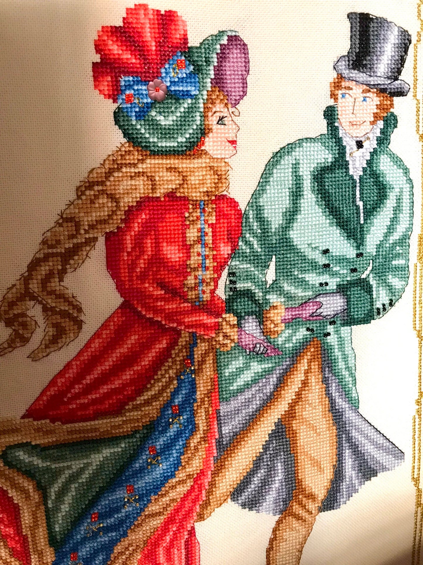 Skating In Love Victorian Lady and Gentleman - Cross Stitch Chart Pattern