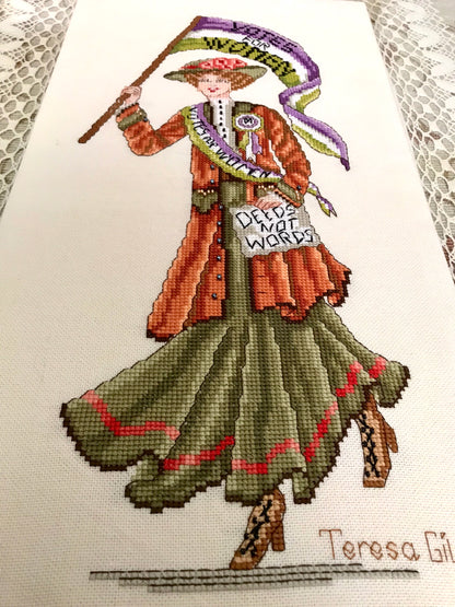The Suffragette Edwardian Design Emmeline Pankhurst Counted Cross Stitch Chart Pattern Instant PDF Download