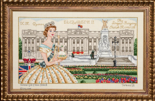 Long Live the Queen Buckingham Palace Queen Elizabeth II - Counted Cross Stitch Chart PDF