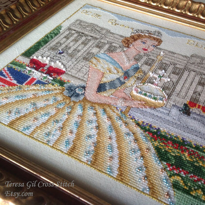 Long Live the Queen Buckingham Palace Queen Elizabeth II - Counted Cross Stitch Chart PDF