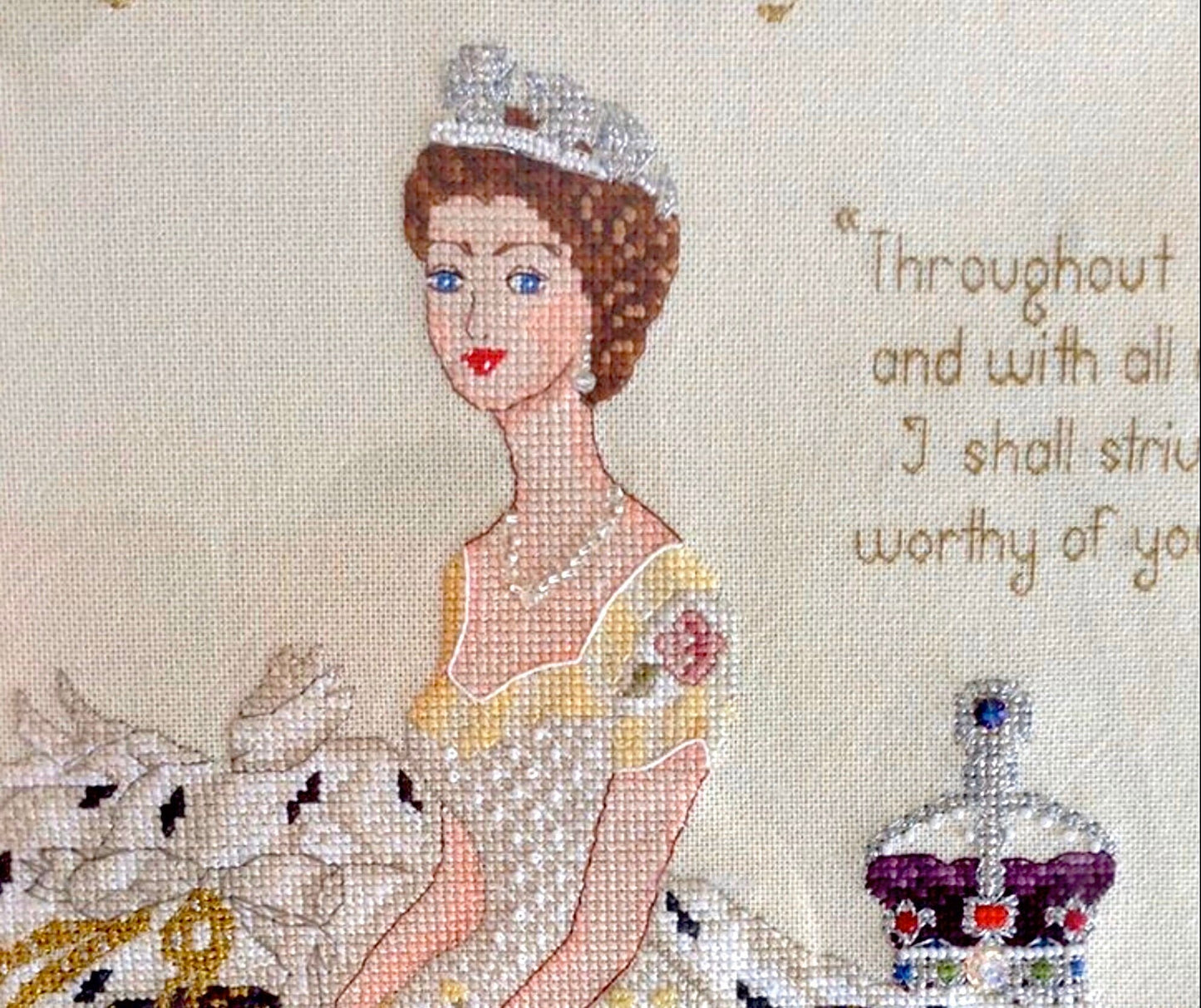 Queen Elizabeth II In Her Coronation Dress Cross Stitch Pattern