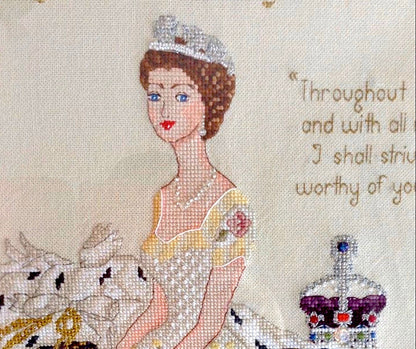 Queen Elizabeth II In Her Coronation Dress Cross Stitch Pattern