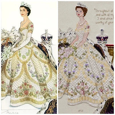 Queen Elizabeth II In Her Coronation Dress Cross Stitch Pattern