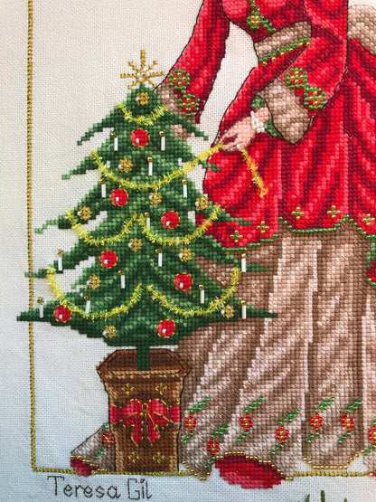Victorian Christmas Tree & Lady - Cross Stitch Chart Pattern