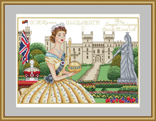 Long Live the Queen Windsor Castle Queen Elizabeth II London Historical Style Counted Cross Stitch Chart Pattern Instant PDF Download