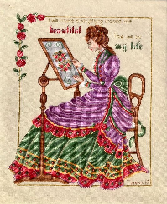 English Rose Victorian Lady Counted Cross Stitch Chart Pattern PDF