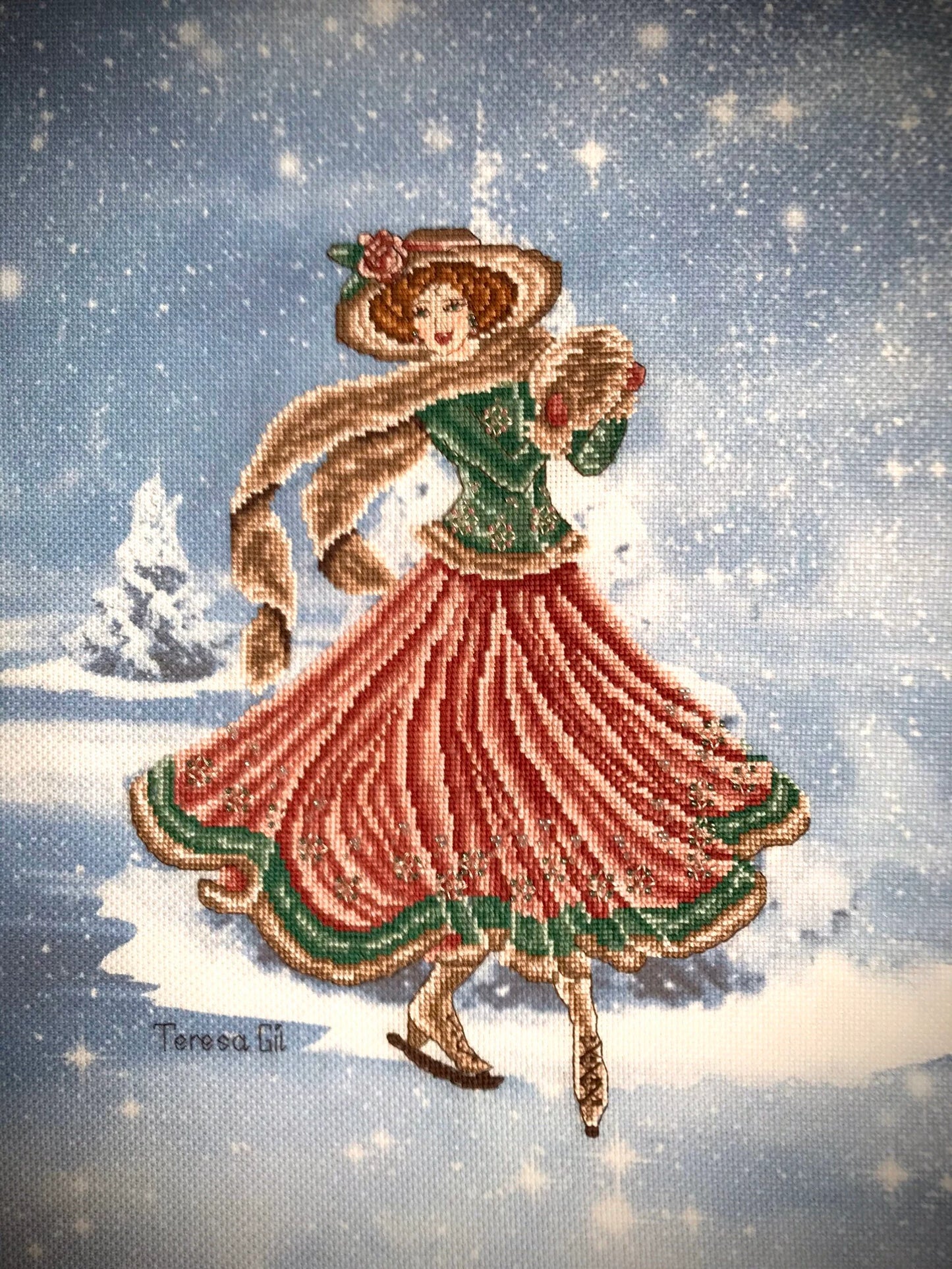 Skating Beauty Edwardian Lady - Cross Stitch Chart Pattern