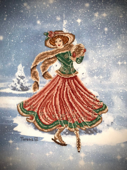 Skating Beauty Edwardian Lady - Cross Stitch Chart Pattern